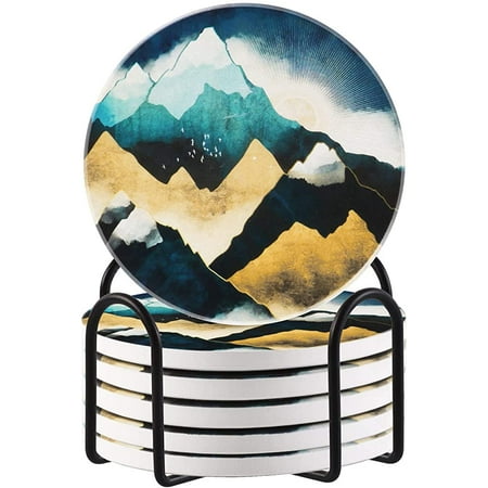 Lahome Blue Teal Coasters for Drinks Absorbent with Holder,Set of 6 Marble Pattern Ceramic Stone Coaster Set with Cork Backing for Mugs Cups Wooden Coffee Table Protection,4 Inches Lahome Blue Teal Coasters for Drinks Absorbent with Holder,Set of 6 Marble Pattern Ceramic Stone Coaster Set with Cork Backing for Mugs Cups Wooden Coffee Table Protection,4 Inches